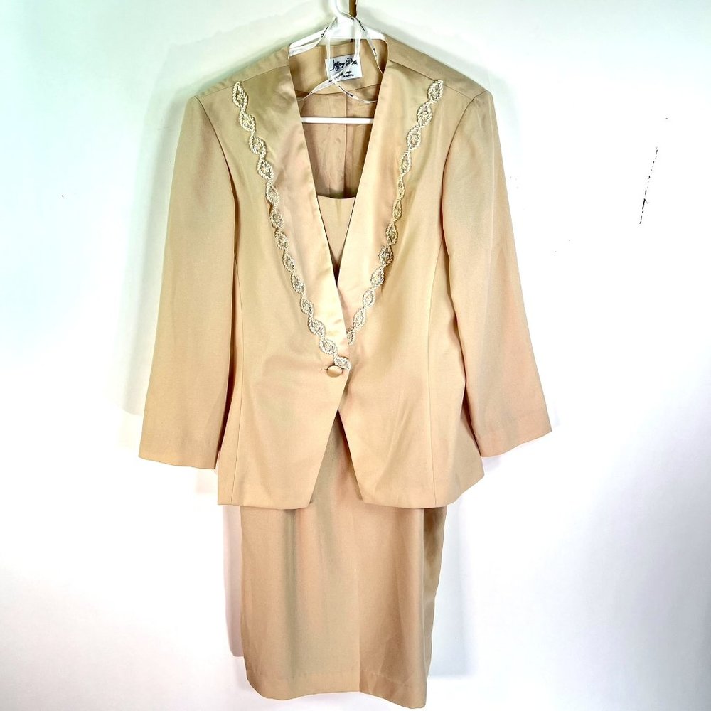 Jeffery & Dara Stunning Occasion Skirt Suit By Tom Barra In Cream Size 12